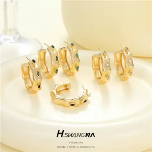 Wholesale C Shape Earrings For Women With 925 Sterling Silver Ear Pins, Copper Base, Electroplated Gold Plating, And Zircon Inlay