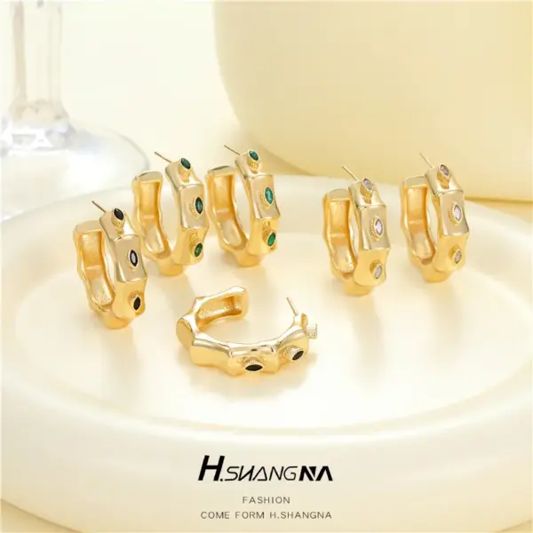 Wholesale C Shape Earrings For Women With 925 Sterling Silver Ear Pins, Copper Base, Electroplated Gold Plating, And Zircon Inlay
