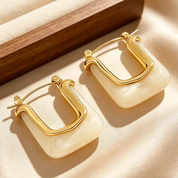 Wholesale Geometric Stud Earrings For Women, Waterproof Non Tarnish 304 Stainless Steel With 18K Real Gold Plated PVD Coating And Resin Inlay