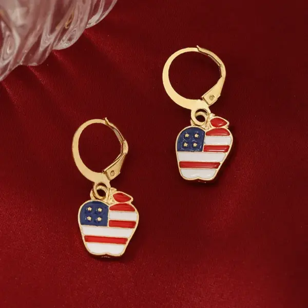 Wholesale USA Independence Day Flag Ice Cream Star Apple Flag Earrings Jewelry Five-Piece Set Women's Fashion Accessories