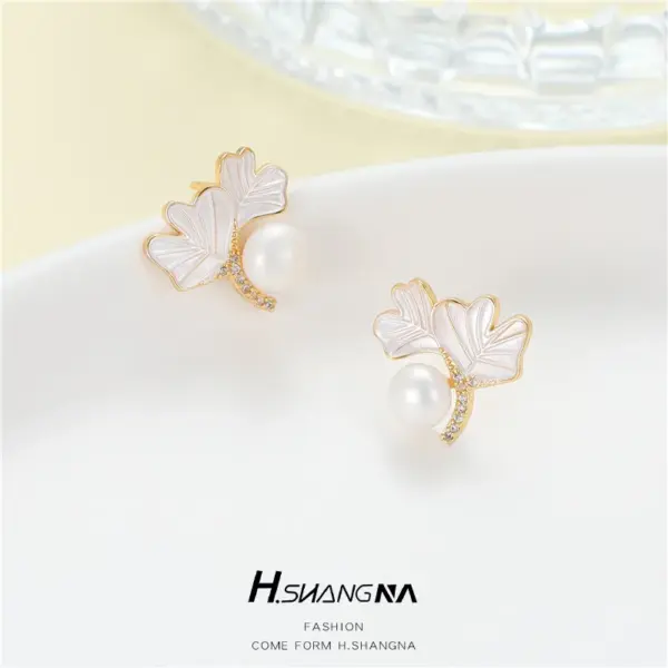 Wholesale Ginkgo Leaf Earrings For Women With 925 Sterling Silver Posts, Copper Base, 14K Real Gold Plated And Zircon Inlay