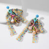 Wholesale Dopamine Colorful Polka Dot Chiffon Bow Earrings for Women Design Rice Beads Long Ring Shell Tassel Earrings