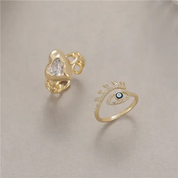 Wholesale Devil's Eye Women's Ring In Copper With Electroplated Gold Plating And Zircon Inlay