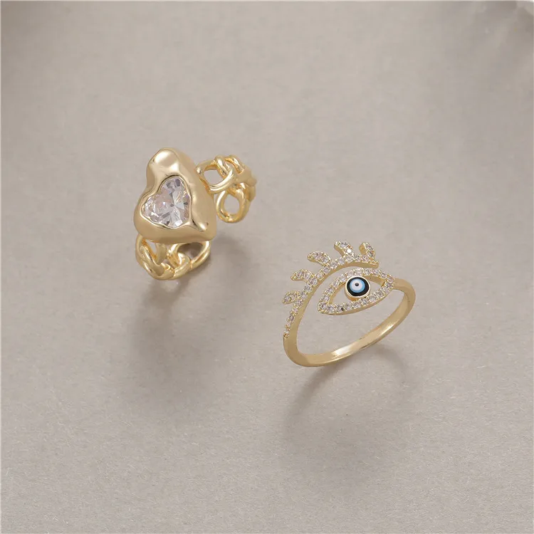 Wholesale Devil's Eye Women's Ring In Copper With Electroplated Gold Plating And Zircon Inlay