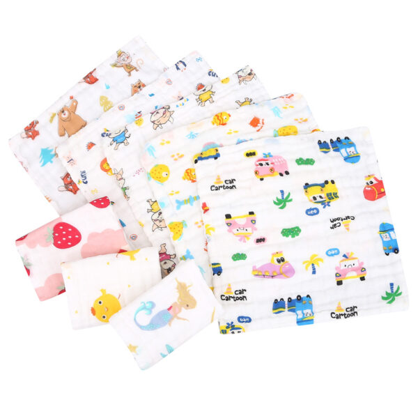 Wholesale Cotton Square Towel Six-Layer Spit Towel High Density Children's Cotton Small Towel Pleated Printed Handkerchief Gauze Wipe Towel