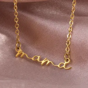 Wholesale PVD Coated Real Gold Plated Letter 304 Stainless Steel MAMA Simple Style Waterproof Non Tarnish 304 Stainless Steel Lobster Trigger Clasp Closure Necklace