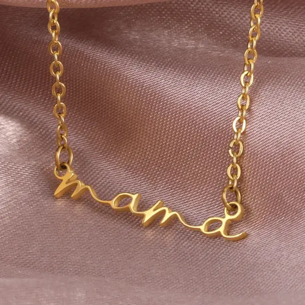 Wholesale PVD Coated Real Gold Plated Letter 304 Stainless Steel MAMA Simple Style Waterproof Non Tarnish 304 Stainless Steel Lobster Trigger Clasp Closure Necklace