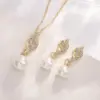Wholesale Geometric Jewelry Set With KC Golden Plated Finish And Zircon Inlay, Waterproof Non Tarnish Craft, Featuring Cable Chain For Unisex