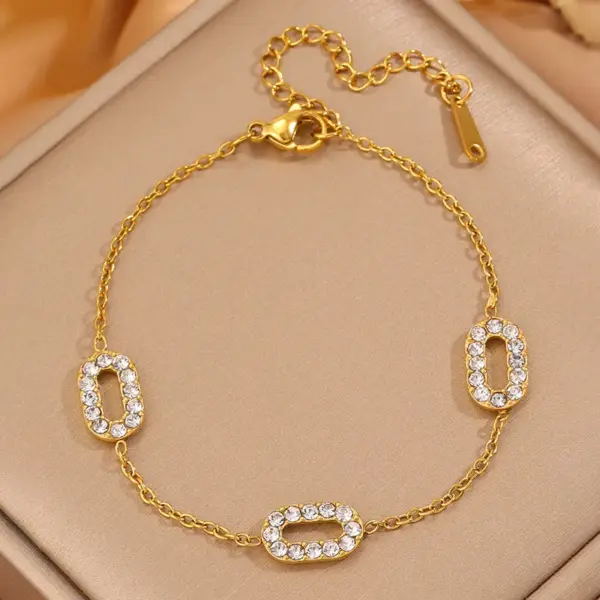 Wholesale 1pcs - Exquisite Oval Inlaid Bracelet!Simple And Eye-catching Design, Exquisite And Unique Details, Light Luxury And Fashionable Style, Showcasing Individual Elegance And Taste - Paired With Stainless Steel Material