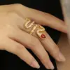 Wholesale Women’s Snake Open Ring With Claw Setting, Copper Base With KC Golden Water Plating, Featuring Zircon Inlay