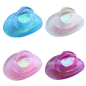 Wholesale Halloween Carnival Party Pink Fluorescent Colorful Cowboy Hat Composite Laser Hat Western Style Fantasy Cowboy Hat