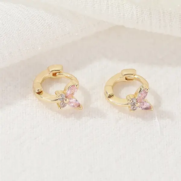 Wholesale Women’s Copper Earrings With Electroplated Gold Finish And Zircon Inlay, Featuring Secure Copper Ear Pins