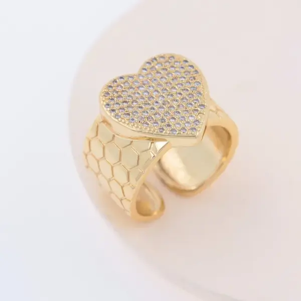 Wholesale Jewelry Elegant Retro Streetwear Star Heart Shape Copper Zircon 18K Gold Plated Open Rings