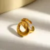 Wholesale Geometric Open Rings For Women In 304 Stainless Steel With Electroplated 18K Real Gold PVD Coating And Tiger Eye Inlay