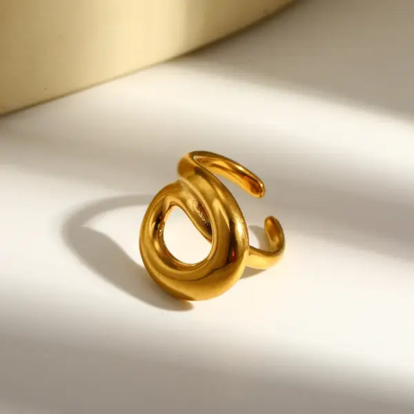 Wholesale Geometric Open Rings For Women In 304 Stainless Steel With Electroplated 18K Real Gold PVD Coating And Tiger Eye Inlay