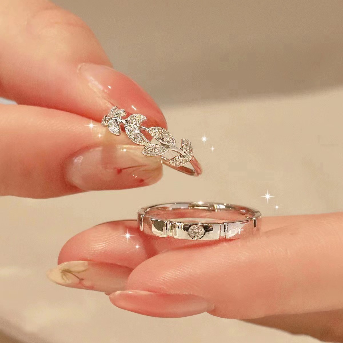 Wholesale Square sugar romantic encounter couple ring sterling silver pair of light luxury niche men and women ring wedding ring Valentine's Day gift