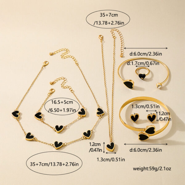 Wholesale 7 Pieces Fashion Simple Love Valentine's Day Metal Black Peach Heart Women Necklace Earrings Bracelet Ring Jewelry suit