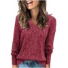 Wholesale Women’s Long-Sleeved V Neck Pit Strip Brushed Knitted Top T-Shirt