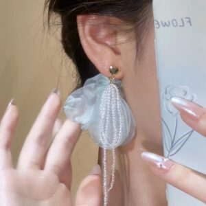 Love blue petal beaded earrings
