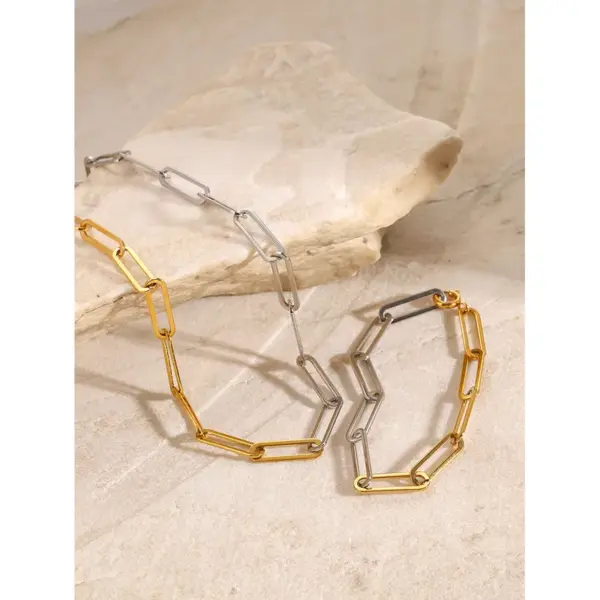 Wholesale Jewelry Simple Style Classic Style Paper Clip 304 Stainless Steel 18K Gold Plated PVD Coated Mixed Metal Bracelets Necklace