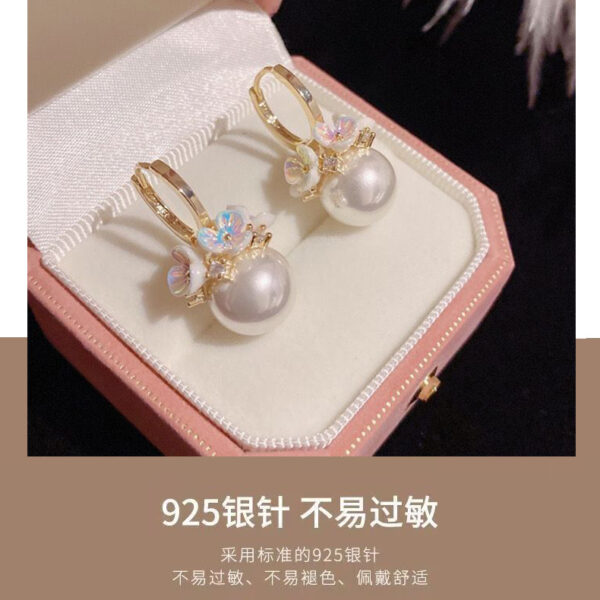 oly-558befdaeff943444d9f99774fdfc1b8 Wholesale Exquisite Shell Flower Basket Pearl Earrings Women's Fashion Diamond Small Flower Ear Buckle Korean Niche Gentle Ear Jewelry