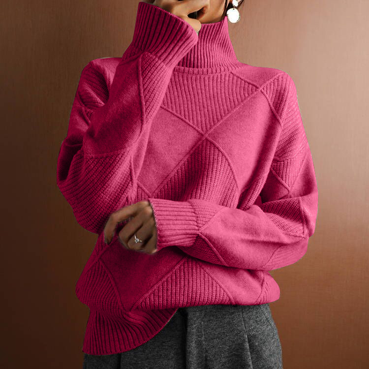 Wholesale Foreign trade new European and American pullover loose temperament commuter sweater solid color high collar diamond fashion sweater women