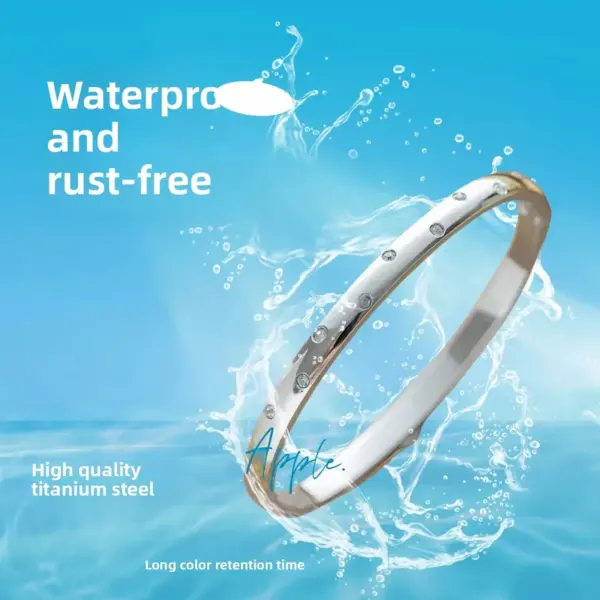 Wholesale Sparkly Gold Bangle In 18K Real Gold Plated Titanium Steel With Rhinestones, Featuring Electroplated Finish