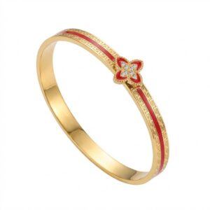 Four-flower red epoxy multi-diamond / True gold plating in full-body stainless steel furnace
