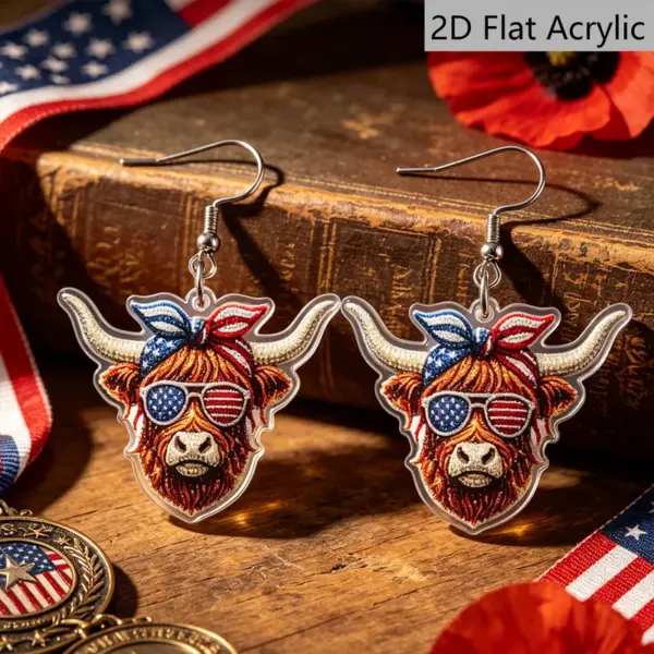 Wholesale Retro Cattle Print Drop Earrings For Women With 304 Stainless Steel Ear Pins In White And Red Acrylic