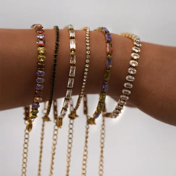 Wholesale PVD Coated Real Gold Plated 18K Gold Geometric 304 Stainless Steel Imitation Diamond Rhinestone Casual Elegant Retro Waterproof Non Tarnish 304 Stainless Steel Lobster Trigger Clasp Closure Bracelets