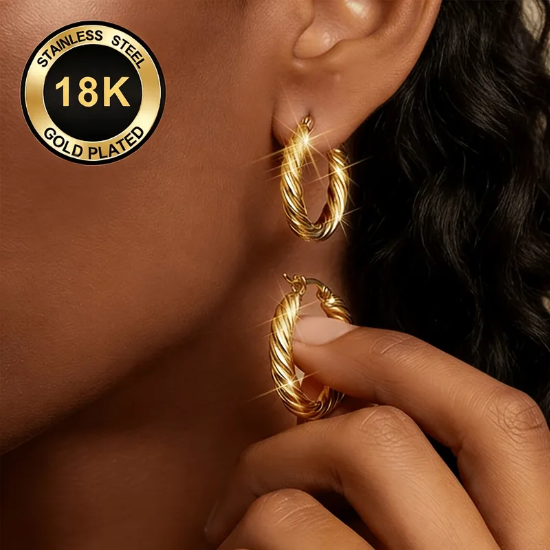Wholesale Round Hypoallergenic Earrings In 304 Stainless Steel With 18K Real Gold PVD Coated Plating, 0.03µm Thickness, Unisex