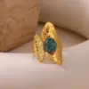 Wholesale Foldable Design Ring Natural Turquoise Inlaid Geometric Flower Edge Round Ring For Women Asymmetric Vacuum Plating