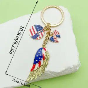 [kc Gold Blue American Independence Day Wings Statue of Liberty Bow Keychain] - 11.5g - ER1656