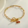 Wholesale Vacuum Electroplating (In Furnace) Plated 18K Real Gold Cherry Zircon 201 Stainless Steel 304 Stainless Steel Women's Bracelet