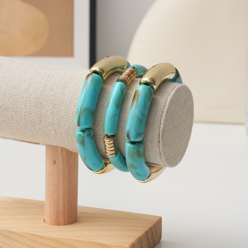 Wholesale European and American Fashion Acrylic Curved Tube Handstring Personalized Bracelet Curved Bamboo Tube Multicolor Vintage Marble Bracelet