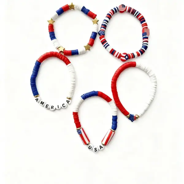 oly-560312e22f1f8bf6dc839cb5bd7b64ae Wholesale Trendy Festival Soft Clay Stacked Bracelet Fashionable Independence Day USA Bracelet Unisex Simple Style Letter/Number/Text Pattern - Nihaojewelry