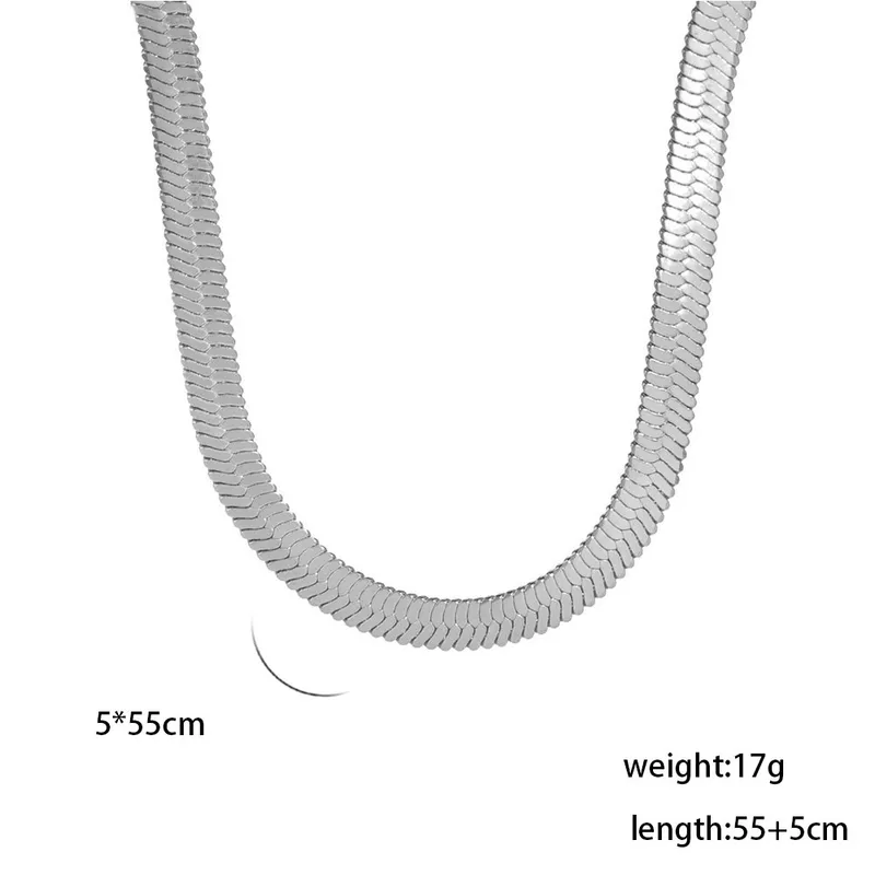 Wholesale Ion Plating (IP) 18K Gold Plated Chain Necklace 304 Stainless Steel IG Style Original Design Basic Waterproof Non Tarnish 304 Stainless Steel Lobster Trigger Clasp Closure Layered Necklaces Sweater Chain Long Necklace - Silver, 5mm Wide, 55 5cm Long