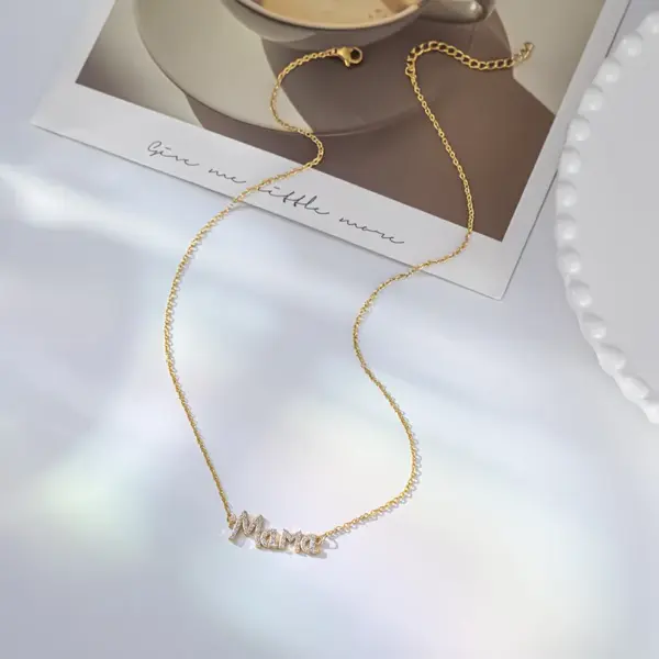 Wholesale Mama Letter Titanium Steel Plating Rhinestones Necklace