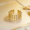 Wholesale Geometric Three-dimensional Open Ring For Unisex, 18K Real Gold Plated With Electroplating, Copper Base And Zircon Inlay