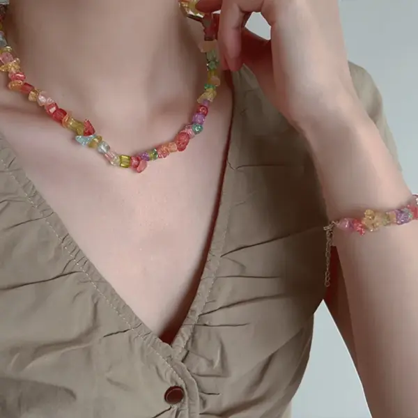 Wholesale Romantic Ice Cream Necklace For Women With Waterproof Non Tarnish Natural Stone And Handmade Chain In Coffer Color