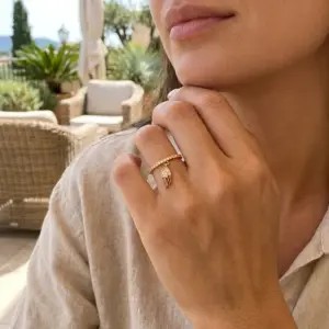 Wholesale Feather Pattern Women’s Ring With Bezel Setting, Copper Base With KC Golden Water Plating And Zircon Inlay