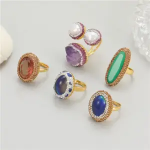 Wholesale Vintage Style Round Open Ring For Women In Copper With Zircon Inlay