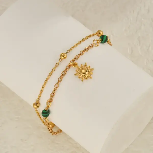 Wholesale Two-layer Simple Gold-plated 18K Sun Pendant Bracelet For Women, Simple Design Adjustable Clasp Wrist Accessory