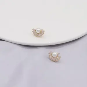 Wholesale Sector Stud Earrings For Women With 925 Sterling Silver Posts, Copper Base, 14K Real Gold Plated And Zircon Inlay