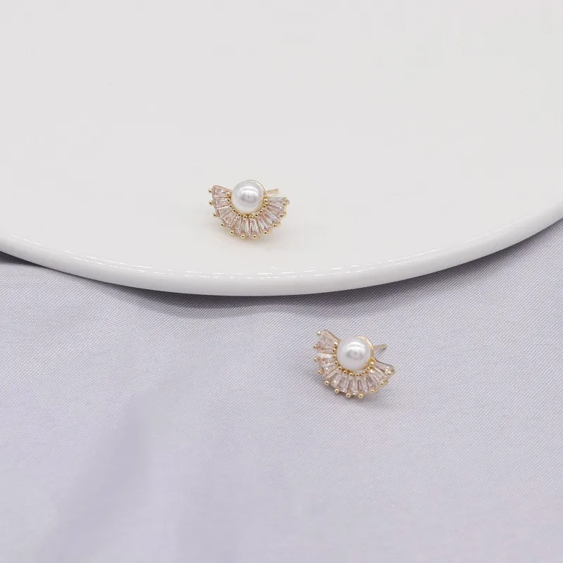 Wholesale Sector Stud Earrings For Women With 925 Sterling Silver Posts, Copper Base, 14K Real Gold Plated And Zircon Inlay