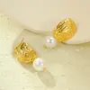 Wholesale 1 Pair IG Style Geometric Plating Inlay 304 Stainless Steel Freshwater Pearl 18K Gold Plated PVD Coated Drop Earrings
