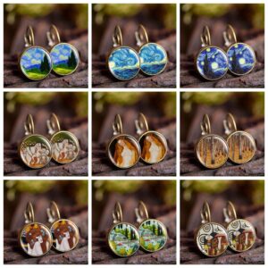 Wholesale Van Gogh's Painting Time Gemstone Earrings Ear Hooks European and American French Hook Women's Earrings