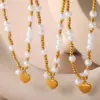 Wholesale French Retro Light Luxury Style Necklace Romantic Casual Baroque Niche Design Sweet And Salty Vacuum Electroplated 18K Real Gold Heart-shaped Imitation Pearl Necklace For Women