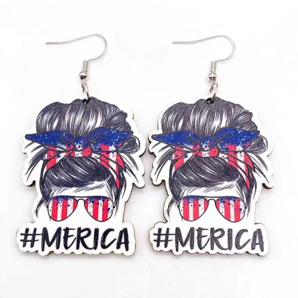 Wholesale Independence Day USA Rainbow Blue Glitter Earrings July 4th Festival Jewelry Women's Acrylic Geometric Animal Cartoon Earrings