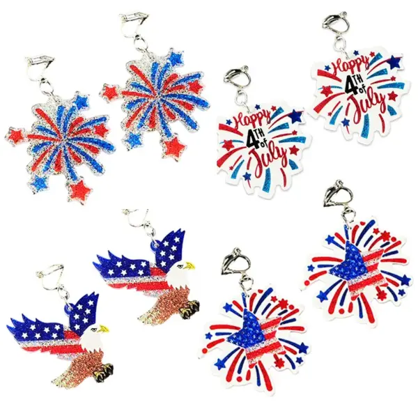 oly-56778b3f48b736753fa4e2073b3e5e26 Wholesale July 4th Ladies Children's No Piercing Ear Cuff Acrylic Firework Earrings Simple Geometric Pattern Jewelry Accessories